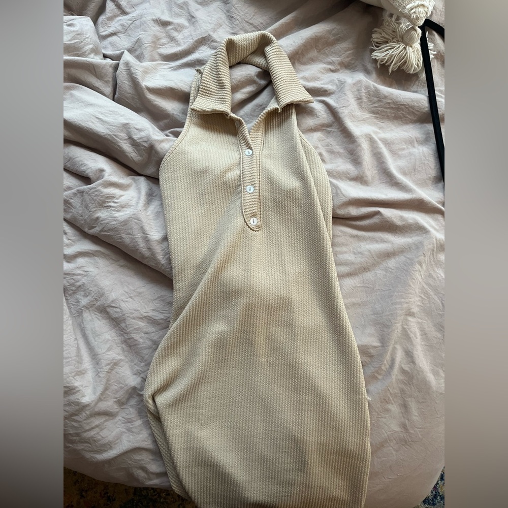Tan/Cream colored with collar bodycon mini dress